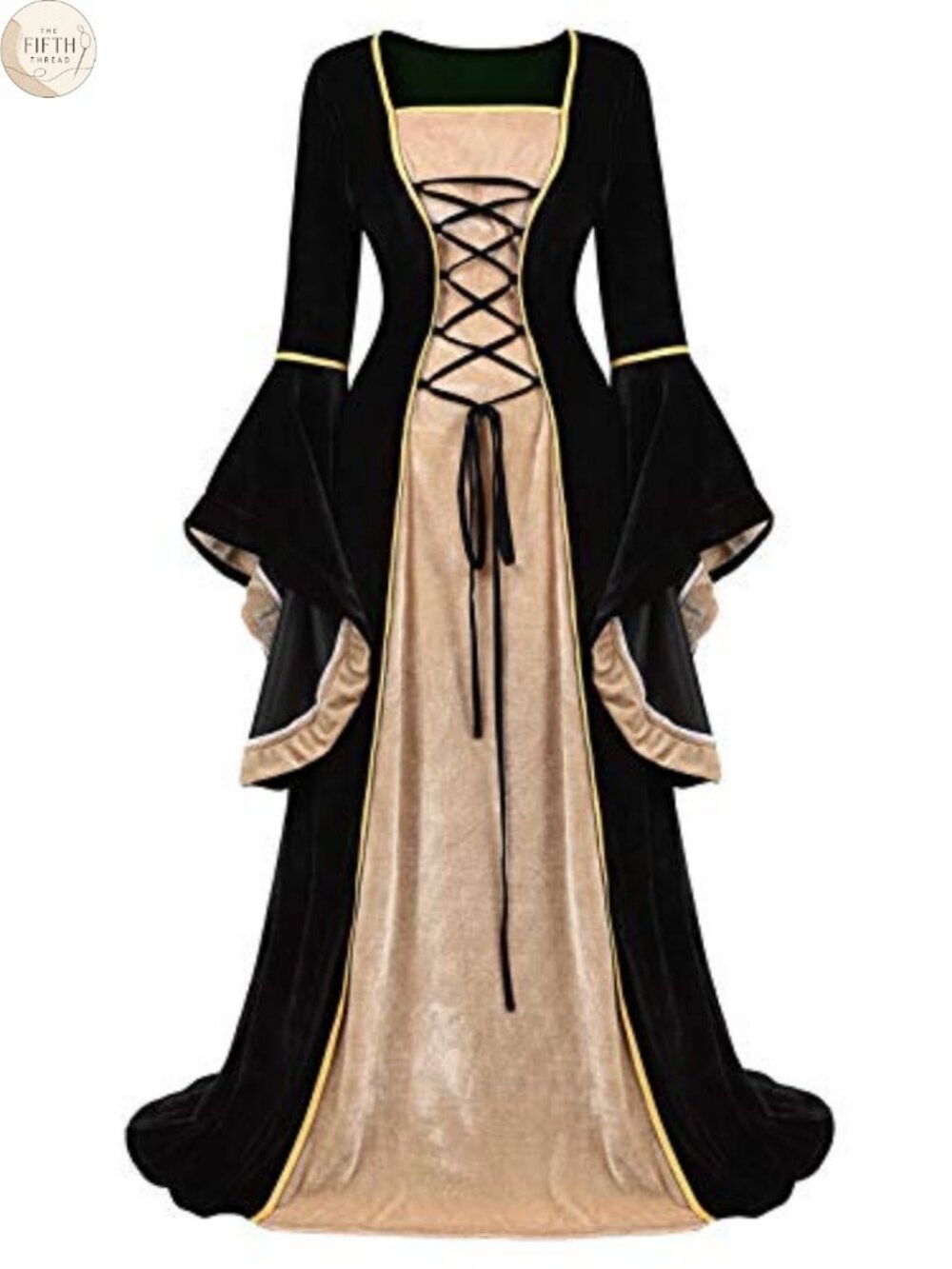 Renaissance Medieval Costume Dress Lace Up Flare Sleeve Ren Faire